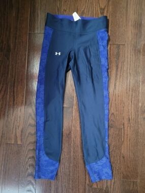 Under Armour Navy Compression Leggings with Purple Waistband Accent